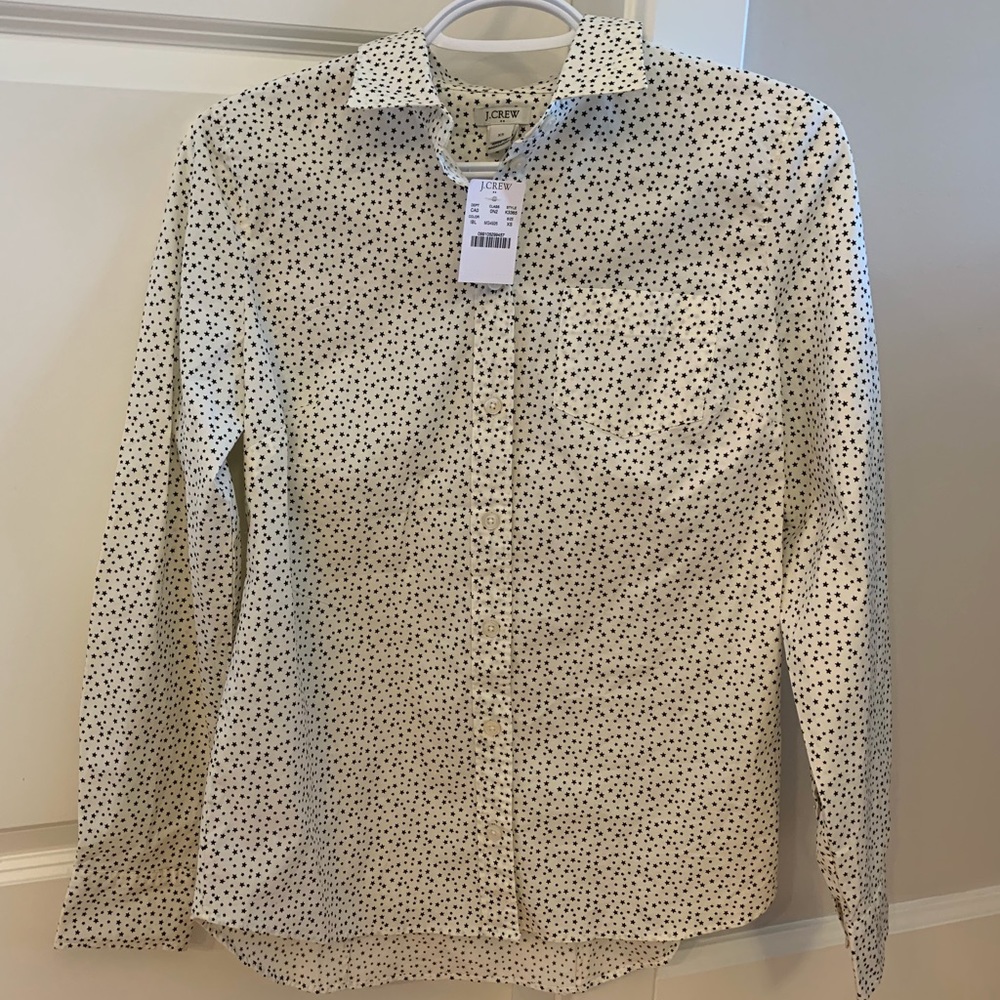 NEW 😎 J Crew White Black Star Stretch Button Down